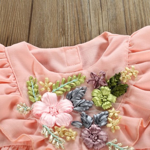 Floral Long Sleeve Romper Spring Easter Dress Girl Outfit Clothes Half Birthday - Picture 3 of 6